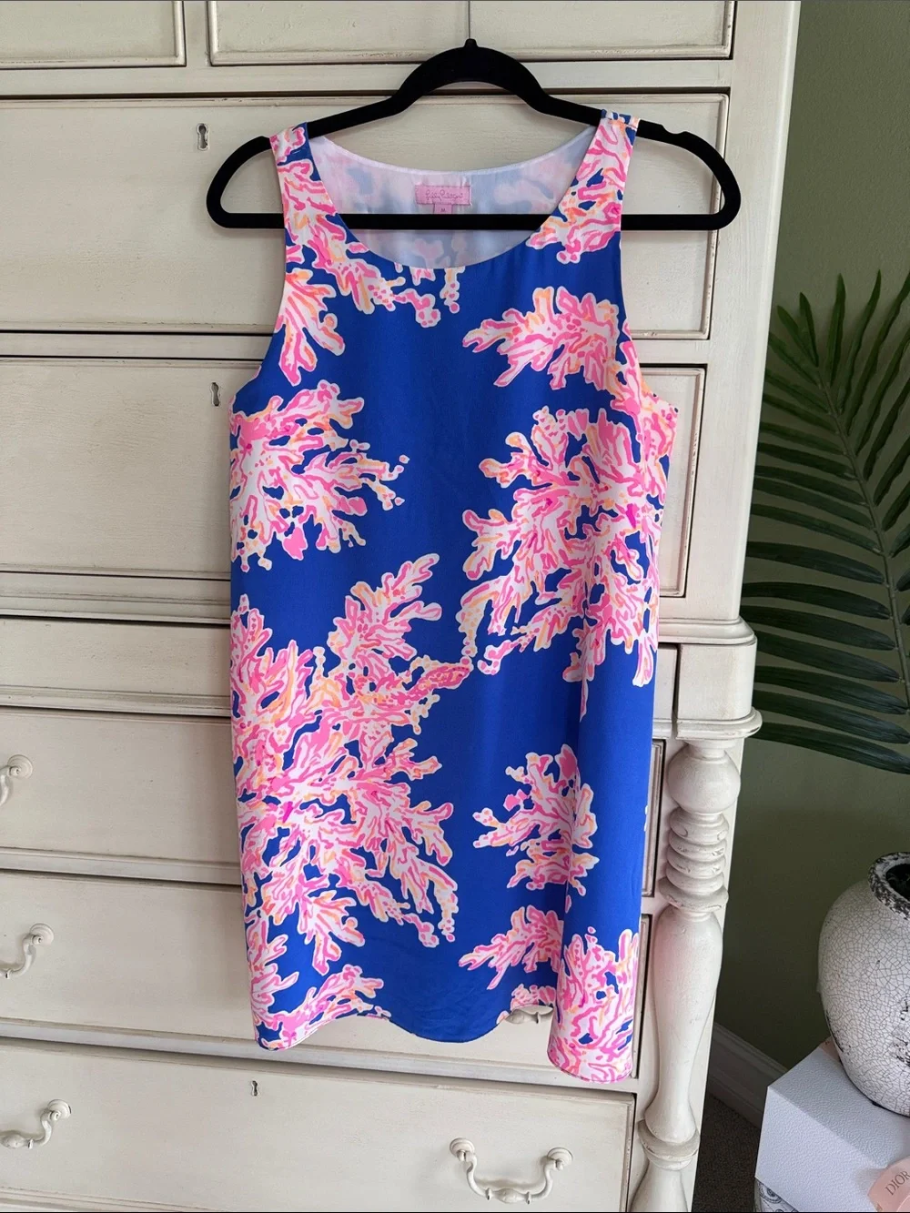 Lilly Pulitzer Jackie Silk Blue Dress with Pink Coral Print size M